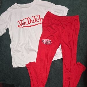 Von Dutch Red and White Pajama Set